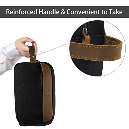 VASCHY Bolsa de Aseo, Bolso de Tocador Hombre Neceseres para Maquillaje Cuero Lona Bolsa de Cosméticos Impermeable Bolsa de Lavado Viaje con Múltiples Bolsillos Negro