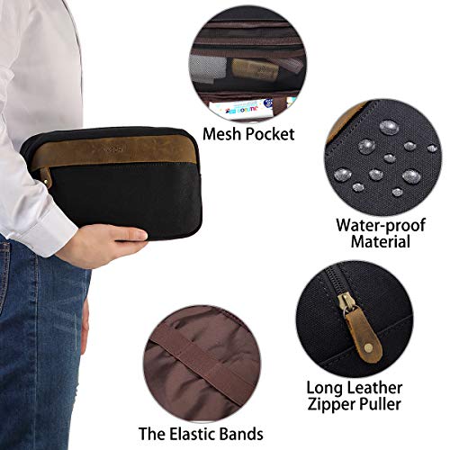VASCHY Bolsa de Aseo, Bolso de Tocador Hombre Neceseres para Maquillaje Cuero Lona Bolsa de Cosméticos Impermeable Bolsa de Lavado Viaje con Múltiples Bolsillos Negro