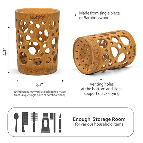 Vaso Premium Cepillo Dientes de Bambú - Organizador Cepillos de Dientes con Agujeros | Soporte Secado Rápido | Pasta de Dientes Brochas Maquillaje | Circulación de aire 360˚| Swiss Cheese décor