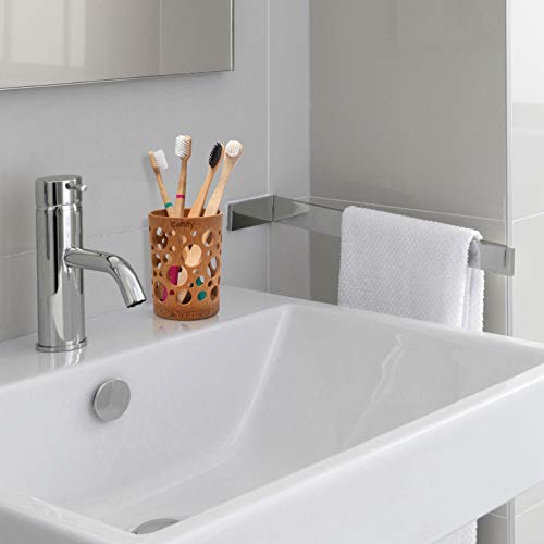 Vaso Premium Cepillo Dientes de Bambú - Organizador Cepillos de Dientes con Agujeros | Soporte Secado Rápido | Pasta de Dientes Brochas Maquillaje | Circulación de aire 360˚| Swiss Cheese décor