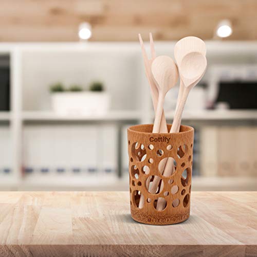 Vaso Premium Cepillo Dientes de Bambú - Organizador Cepillos de Dientes con Agujeros | Soporte Secado Rápido | Pasta de Dientes Brochas Maquillaje | Circulación de aire 360˚| Swiss Cheese décor