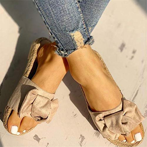 VECDY Sandalias Mujer Verano 2019, Zapatillas De Playa Planas con Nudo En Forma De Mariposa con Nudo En Verano De Roma Sandalias con Punta Abierta Suave Casual Calzados（Beige，EU-38）
