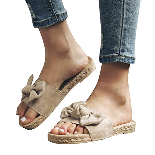 VECDY Sandalias Mujer Verano 2019, Zapatillas De Playa Planas con Nudo En Forma De Mariposa con Nudo En Verano De Roma Sandalias con Punta Abierta Suave Casual Calzados（Beige，EU-38）