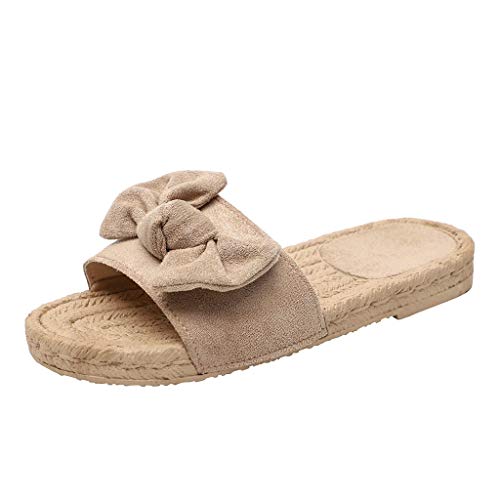 VECDY Sandalias Mujer Verano 2019, Zapatillas De Playa Planas con Nudo En Forma De Mariposa con Nudo En Verano De Roma Sandalias con Punta Abierta Suave Casual Calzados（Beige，EU-38）