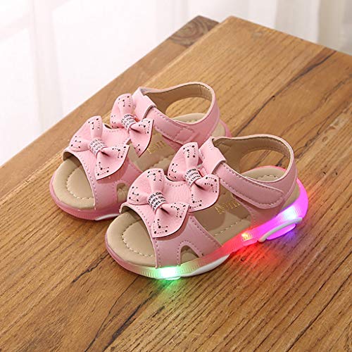 VECDY Zapatillas Bebe Niña, Moda Suave Zapatos 2019 Niños Bebés Niñas Bowknot Llevó La Luz Luminosa Deporte Sandalias Zapatillas De Deporte De Playa Verano Zapatos De Princesa (Hot Rosa,24)