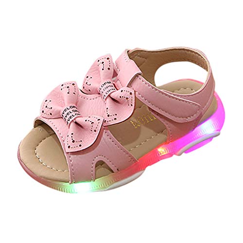 VECDY Zapatillas Bebe Niña, Moda Suave Zapatos 2019 Niños Bebés Niñas Bowknot Llevó La Luz Luminosa Deporte Sandalias Zapatillas De Deporte De Playa Verano Zapatos De Princesa (Hot Rosa,22)