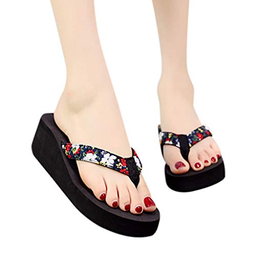 VECDY Zapatillas Mujer Calzado De Mujer Chanclas Pequeño Floral Bohemio, Zapatos Casuales, Zapatos De Playa, Sandalias Y Zapatillas, Fondo Grueso, 5 CM Verano Popular Flip-Flop (Dark Azul,EU=38)