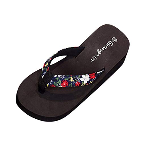 VECDY Zapatillas Mujer Calzado De Mujer Chanclas Pequeño Floral Bohemio, Zapatos Casuales, Zapatos De Playa, Sandalias Y Zapatillas, Fondo Grueso, 5 CM Verano Popular Flip-Flop (Dark Azul,EU=38)