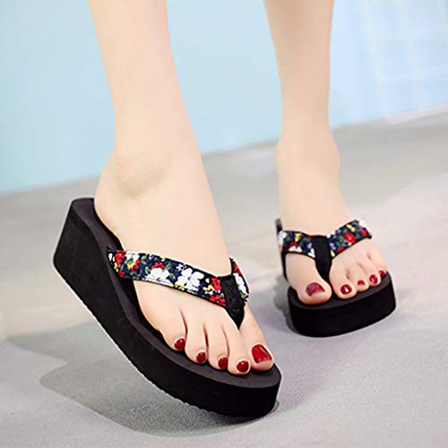 VECDY Zapatillas Mujer Calzado De Mujer Chanclas Pequeño Floral Bohemio, Zapatos Casuales, Zapatos De Playa, Sandalias Y Zapatillas, Fondo Grueso, 5 CM Verano Popular Flip-Flop (Dark Azul,EU=38)
