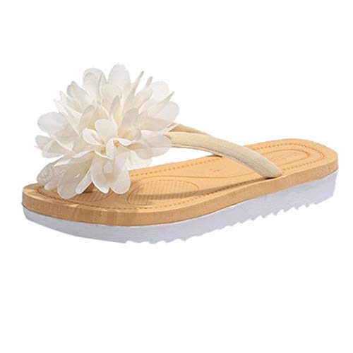 VECDY Zapatillas Mujer Zapatos Con Cordones Para Mujeres, Primavera Flores Grandes, Fondo Plano, Zapatos De Playa, Sandalias Y Chanclas Suave Zapatos De Playa Verano Popular 2019 Casuales(Beige,EU=40)