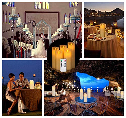 Velas sin Flama- Parpadeo sin Flama conjunto Velas Decorativas-Velas sin Flama: 5.5",6", 6.5",7"y 8" clásico Pilar cera real con movimiento Flame & LED 10 teclas de control remoto-2/4/6/8 horas Timer