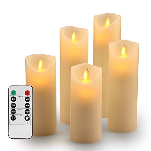 Velas sin Flama- Parpadeo sin Flama conjunto Velas Decorativas-Velas sin Flama: 5.5",6", 6.5",7"y 8" clásico Pilar cera real con movimiento Flame & LED 10 teclas de control remoto-2/4/6/8 horas Timer