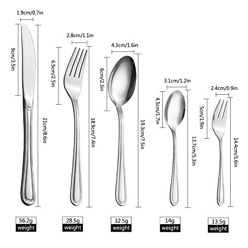 Velaze Juego de Cubiertos Set 30 Piezas de Acero Inoxidable 18/10 Vajilla para 6 Personas, 6 Cuchillo de Mesa, 6 Tenedor, 6 Cuchara, 6 Tenedor Postre, 6 Cucharas de té - Plata (F30)