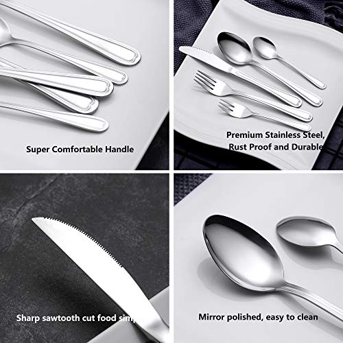 Velaze Juego de Cubiertos Set 30 Piezas de Acero Inoxidable 18/10 Vajilla para 6 Personas, 6 Cuchillo de Mesa, 6 Tenedor, 6 Cuchara, 6 Tenedor Postre, 6 Cucharas de té - Plata (F30)