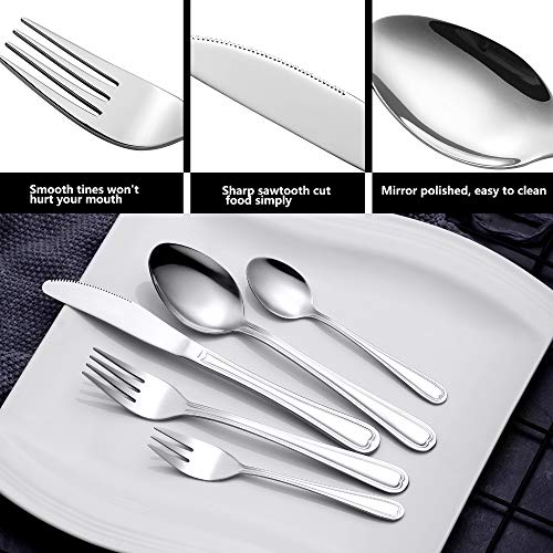Velaze Juego de Cubiertos Set 30 Piezas de Acero Inoxidable 18/10 Vajilla para 6 Personas, 6 Cuchillo de Mesa, 6 Tenedor, 6 Cuchara, 6 Tenedor Postre, 6 Cucharas de té - Plata (F30)