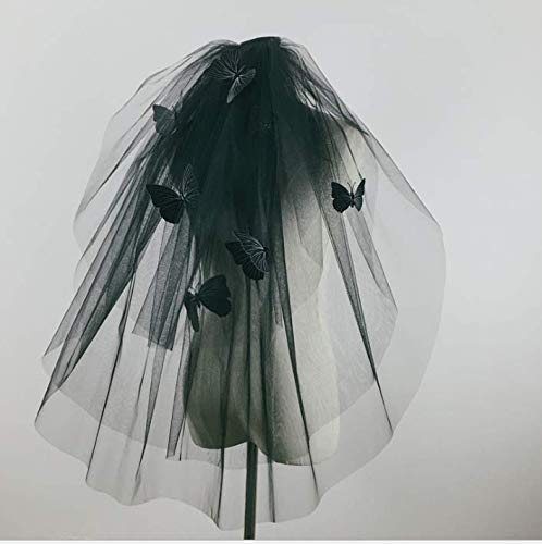 Velo gótico de Halloween con peine Día de los Muertos Cosplay Headpiece para mujer Mantilla de encaje negro para boda catedral boda rendimiento foto tomada