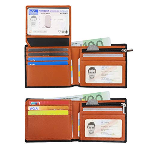 Vemingo Carteras de Hombre con Bolsillo de Moneda/Monedero con RFID Bloqueo para Tarjetas de Crédito Portamonedas Ligeros para Hombre/Adolescente (Xb-037 Negro y Marrón)