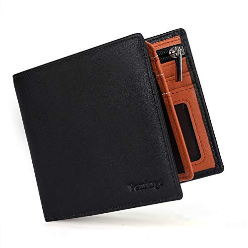 Vemingo Carteras de Hombre con Bolsillo de Moneda/Monedero con RFID Bloqueo para Tarjetas de Crédito Portamonedas Ligeros para Hombre/Adolescente (Xb-037 Negro y Marrón)