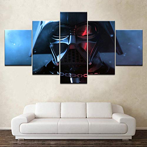 VENDISART,Impresiones sobre Lienzo,Modular Decoración De Pared Póster,5 Piezas Cuadro,Máscara De Star Wars Darth Vader,con Marco,Talla:200cm×100cm