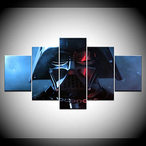 VENDISART,Impresiones sobre Lienzo,Modular Decoración De Pared Póster,5 Piezas Cuadro,Máscara De Star Wars Darth Vader,con Marco,Talla:200cm×100cm