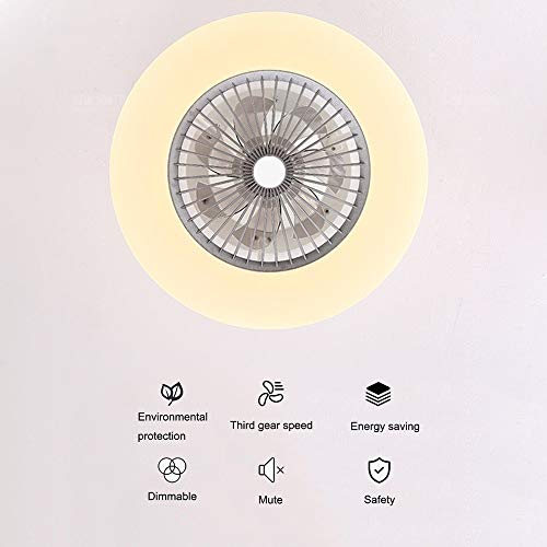 Ventilador de Techo con Lámpara, 36W Creativo Ventilador Invisible LED Lámpara de Techo Control Remoto Regulable Ultra Silencioso Lata Tiempo Ventilador Lámpara Φ58 * H20cm [Clase De Energía A ++]