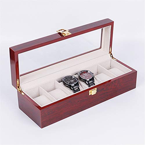 Ver caja de presentación Duradera 6 Ranuras De Gama Alta Del Reloj De Almacenamiento Caja De Luz Exhibición De La Joyería Caja De Madera De Pintura En Spray Reloj De Almacenamiento Cuadro De Visualiza