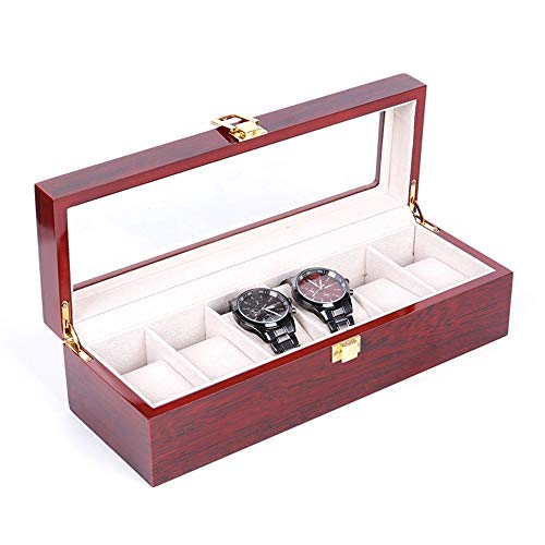 Ver caja de presentación Duradera 6 Ranuras De Gama Alta Del Reloj De Almacenamiento Caja De Luz Exhibición De La Joyería Caja De Madera De Pintura En Spray Reloj De Almacenamiento Cuadro De Visualiza
