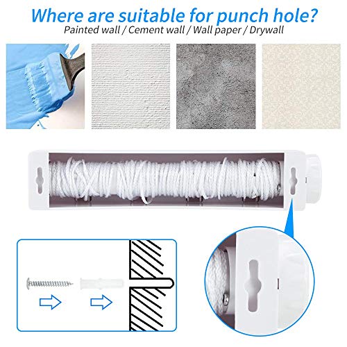 Verdelife Corde à Linge Rétractable, Ligne De Séchage Des Vêtements, étendoir, Crochet Porte-serviettes, Très Approprié Pour Jardin, Terrasse, Balcon, Intérieur Et Extérieur (4 Cordes)