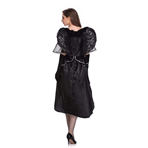 Vestido de ángel Negro de Encaje de Tul de Fiesta de Halloween para Mujer Vestido de ángel de Cosplay de Halloween Festival de Mascarada Maquillaje(Negro,M)