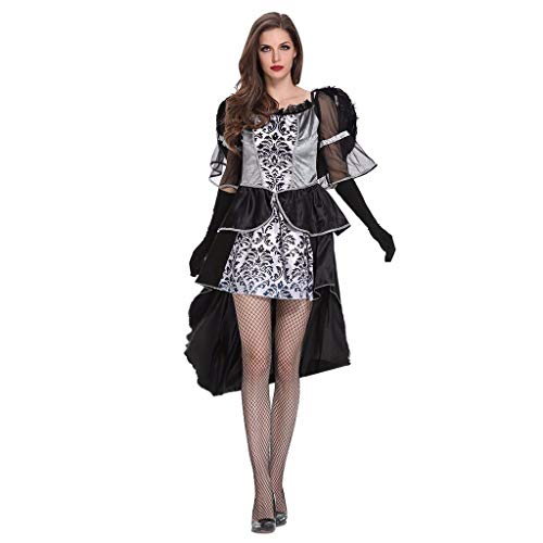 Vestido de ángel Negro de Encaje de Tul de Fiesta de Halloween para Mujer Vestido de ángel de Cosplay de Halloween Festival de Mascarada Maquillaje(Negro,M)