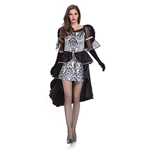 Vestido de ángel Negro de Encaje de Tul de Fiesta de Halloween para Mujer Vestido de ángel de Cosplay de Halloween Festival de Mascarada Maquillaje(Negro,M)