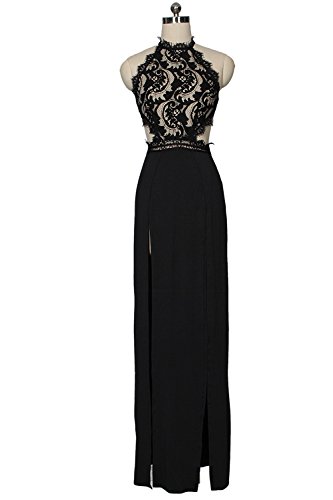 Vestido de Fiesta Sexy Mujer Largo de Encaje Elegante Laterales Aberturas Bodycon Sin Mangas de Noche Fiesta Banquete Cóctel Negro XL