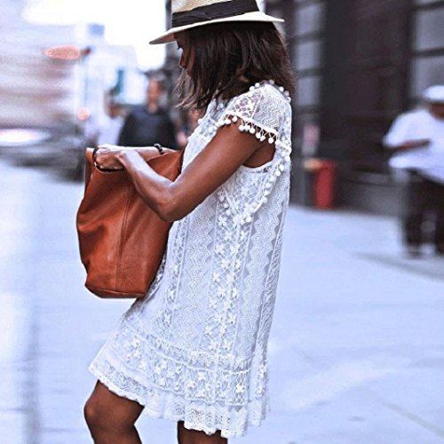 Vestido Largo Mujeres Casual Borla del cordón Sin Playa Mini Vestido (S, Blanco)