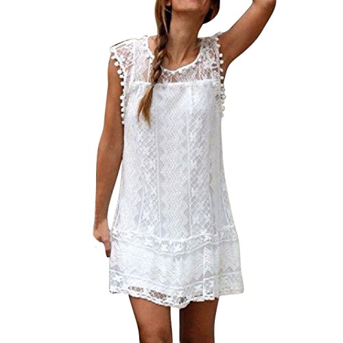 Vestido Largo Mujeres Casual Borla del cordón Sin Playa Mini Vestido (S, Blanco)