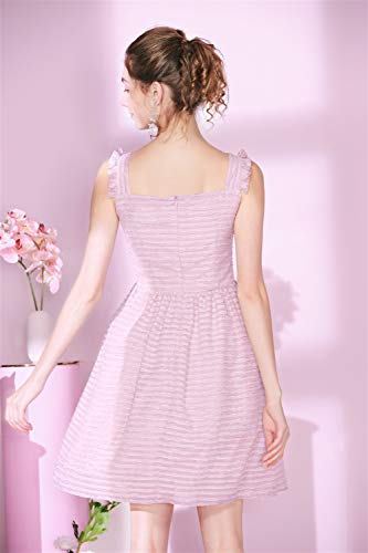 Vestidos casuales diarias Vestido de falda de señora Suspender Falda de una línea de rayas rosadas for mujer Temperamento de cintura alta Ruffle Gentle Wind Princess Dress Para primavera y verano otoñ