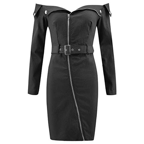 Vestidos de Fiesta Mujer Cortos Sexy Color sólido de Las Mujeres de Manga Larga con Cremallera Falda Vestido Tubo Superior de Mezclilla Sonnena