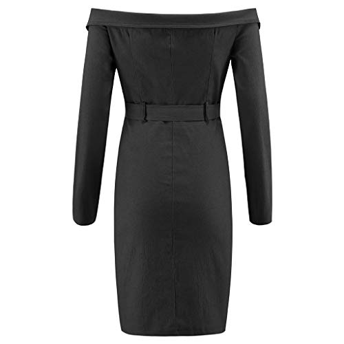 Vestidos de Fiesta Mujer Cortos Sexy Color sólido de Las Mujeres de Manga Larga con Cremallera Falda Vestido Tubo Superior de Mezclilla Sonnena