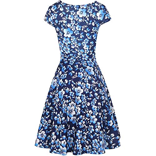 Vestidos Elegantes Floral Azul Niña Mujer Verano, Boho Chic Vestidos Tallas Grandes,Sexy Cuello en V Vestidos, hasta la Rodilla Plisado Vestido Coctel, Fiesta,Casual