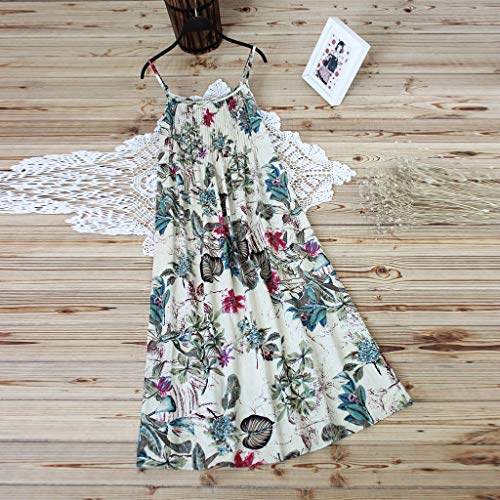 Vestidos Mujer Verano 2019 Nuevo SHOBDW Cuello Redondo Sin Mangas Camisole Suave Elegant Boho Floral Vestidos Playeros Mujer Casual Suelto Vestidos Mujer Largos Talla Grande(Rosa,3XL)