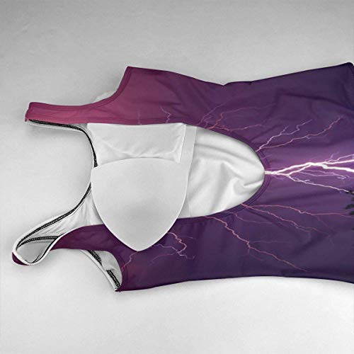 VFBGF Traje de baño para Mujer Traje de baño de una Pieza Traje de baño para Playa Purple Lightning Storm Forest Landscape Picture Women's Siamese Swimsuit Beach Bathing Suit Bikini