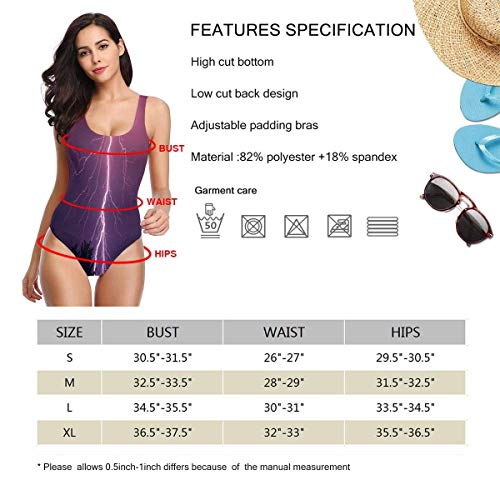 VFBGF Traje de baño para Mujer Traje de baño de una Pieza Traje de baño para Playa Purple Lightning Storm Forest Landscape Picture Women's Siamese Swimsuit Beach Bathing Suit Bikini