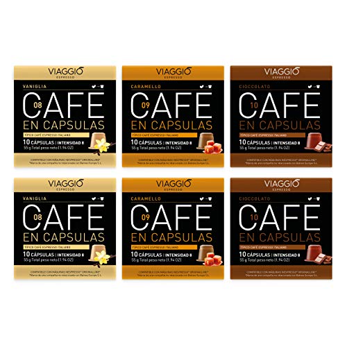 Viaggio Espresso Cápsulas de café compatibles con máquinas Nespresso Selección con sabor (60 Cápsulas)
