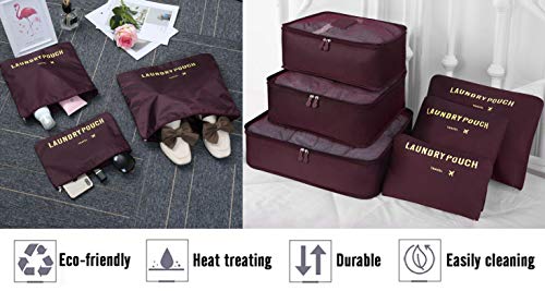 Vicloon Organizador de Equipaje, 6 en 1 Set de Organizadores de Viajes, Impermeable Organizador de Maleta Bolsa Incluir 3 * Cubos del Embalaje del Recorrido y 3 * Bolsos de la Compresión (Rojo Vino)