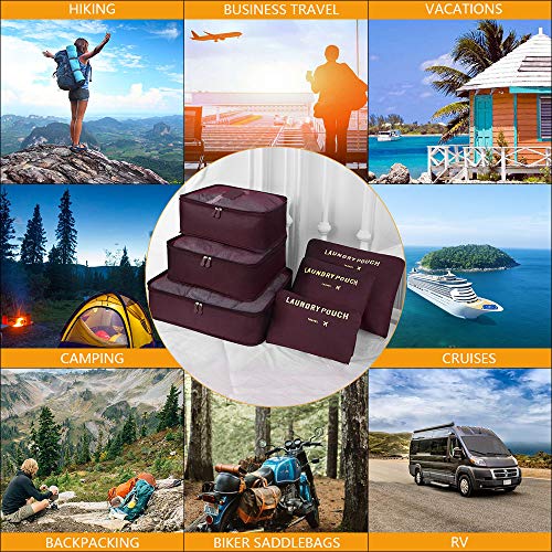 Vicloon Organizador de Equipaje, 6 en 1 Set de Organizadores de Viajes, Impermeable Organizador de Maleta Bolsa Incluir 3 * Cubos del Embalaje del Recorrido y 3 * Bolsos de la Compresión (Rojo Vino)