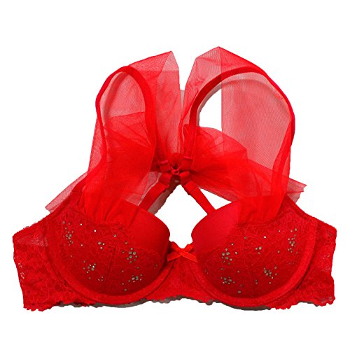 Victoria Secret Dream Angels Push-Up Balconet Bra en lazos rojos - Rojo - 70 D (Talla del fabricante: 32D)