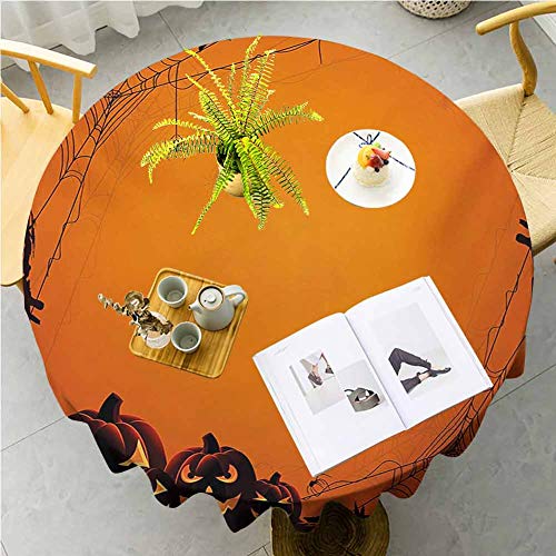 VICWOWONE Mantel de Halloween – 50 pulgadas redondo mantel de casa Halloween lavable a máquina Grunge Spider Web Jack o Lanterns Horror Time of Year Trick or Treat Print Orange Seal Brown