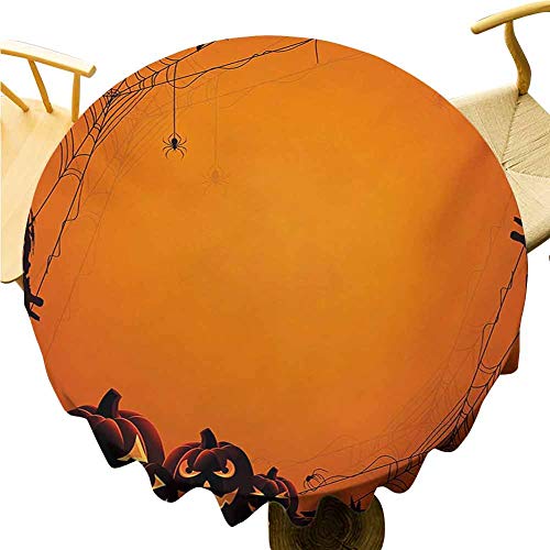 VICWOWONE Mantel de Halloween – 50 pulgadas redondo mantel de casa Halloween lavable a máquina Grunge Spider Web Jack o Lanterns Horror Time of Year Trick or Treat Print Orange Seal Brown