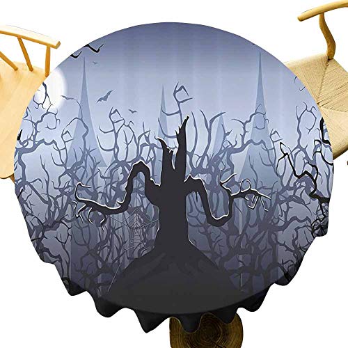 VICWOWONE Mantel de Halloween – Mantel redondo de 50 pulgadas para fiesta de Halloween como un regalo de oscuridad en el bosque remolinando ramas espeluznantes truco natural o trato, color gris negro