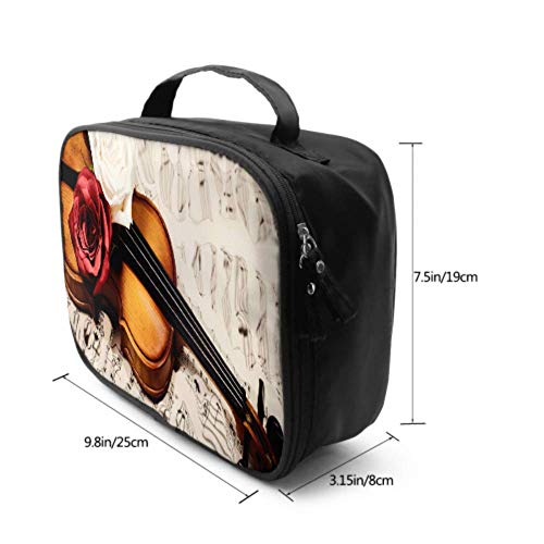 Viejas Notas Musicales de violín y Tres Rosas 401354107 Bolsas de Maquillaje Grandes de Viaje Bolsa de cosméticos Funda de Maquillaje para niños pequeños Bolsa Impresa multifunción para muje
