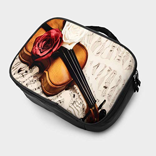 Viejas Notas Musicales de violín y Tres Rosas 401354107 Bolsas de Maquillaje Grandes de Viaje Bolsa de cosméticos Funda de Maquillaje para niños pequeños Bolsa Impresa multifunción para muje